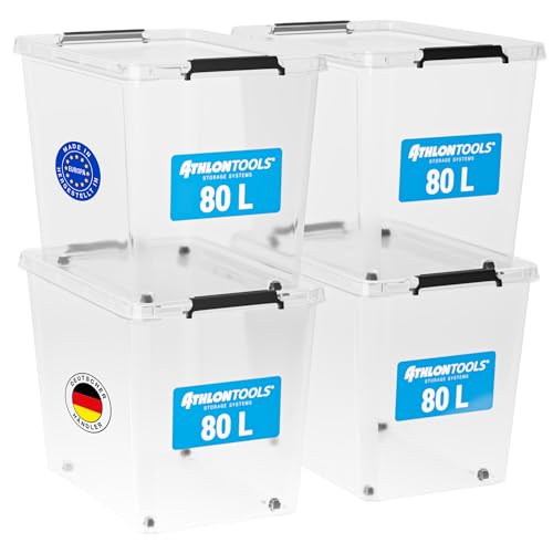 ATHLON TOOLS 4x 80 L Aufbewahrungsboxen mit Deckel, lebensmittelecht -...