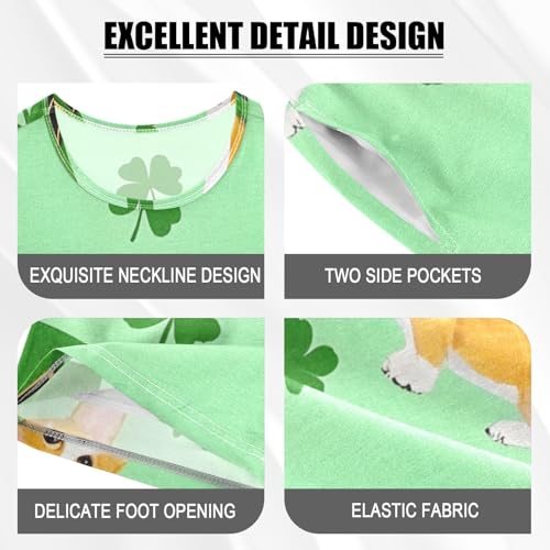 Summer Pajama Set Corky Clover Pattern, Short Sleeve Sleepwear Nightwear4