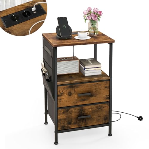 GIANTEX Mesita de Noche con 2 Cajones Plegables