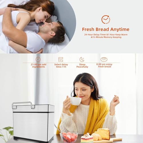 KBS 17 in 1 Bread Maker, 2LB Stainless Steel Bread Machine with Fruit Nut Dispenser, Nonstick Ceramic Pan, Digital Touch Panel, 710W Bread Maker Machine with 15 H Timer,1 H Keep Warm, 3 Sizes,3 Colors - Thumbnail 7