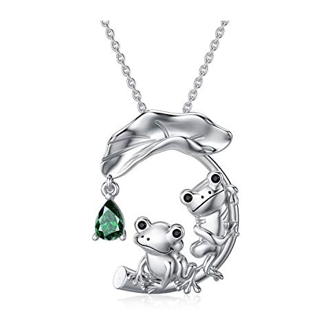 PEIMKO Frog Necklace Cute Animal Frog Lotus Leaf Necklace Sterling Silver Frog Jewelry for Women Cover