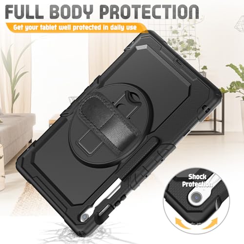 SEYMCY Case for Samsung Galaxy Tab S10 FE+ Plus 13.1 inch 2025, Full-body Shockproof with Screen Protector, 360° Rotating Hand Strap & Stand, Shoulder Strap for Samsung S10 FE+ Plus Tablet Case, Black - Image 7