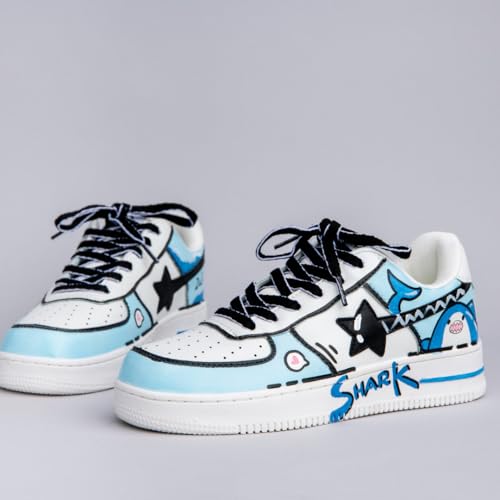Bobo's House Unisex Hand-Painted Blue Shark Chunky Sneakers Kawaii Ocean-Inspired Vegan Platform Shoes4