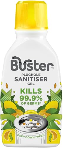 Buster Plughole Sanitiser Gel (Citrus) Fast-Acting Sink and Drain Cleaner for Bad Smells and Stains, Kills 99.9% Germs, Freshens Drains & Stainless Steel Sinks, Long-Lasting Scent, 300ml - Made in UK