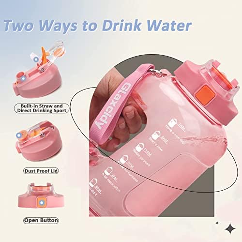 Glaxcidy 2 In 1 Water Bottle with Straw and Lid, 2.5L Sports Water Bottle with Time Markings and Wide Mouth, BPA Free Daily Water Intake Bottle for Gym and Exercise(Pink)