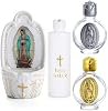 Set de 4 Frascos de Agua Bendita de la Virgen de Guadalupe, Regalos Católicos | Incluye frasco de porcelana, botella de plástico de 4oz, botellas de vidrio de 0.5oz. Ideal para colgar en la entrada del hogar, viajes, uso en iglesia. 2