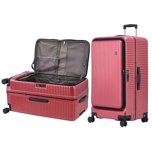Image of Kaleenie 29 Inch Aluminum Checked Luggage with Side Opening Zipper, 40 * 37 * 77cm, 113L, Lightweight Hardshell ABS+PC Suitcase with TSA Lock, 360 Universal Wheels, Wine Red