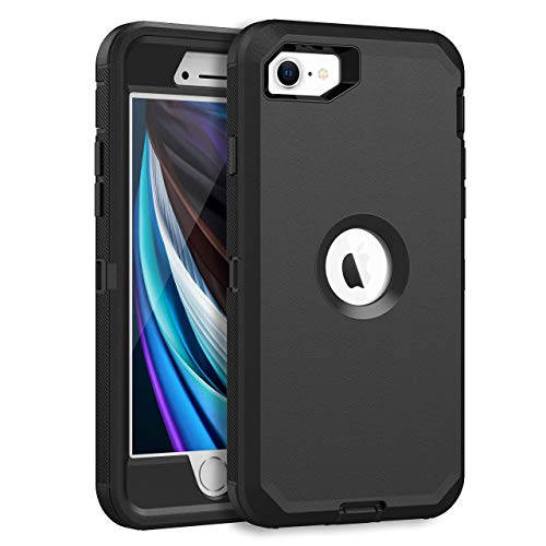 Mxx Iphone Se 2022 / Se 2020 Heavy Duty Protective Case With Screen Protector [3 Layers] Rugged Rubber Shockproof Protection Cover & Rotating 360 Degree Belt Clip For Apple Iphone Se 2020 2022(Black) #TOP6