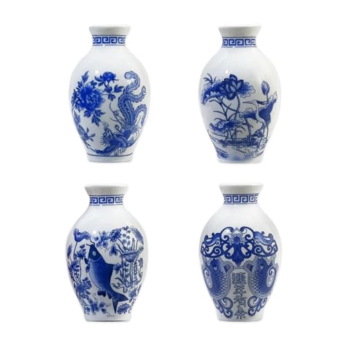 Blue and White Porcelain Refrigerator Magnets, 4PCS Chinese Ceramic Fridge Magnets 3D Vase Decorations, House & Office Use Floral Magnets for Whiteboard Fridge & Locker Decor