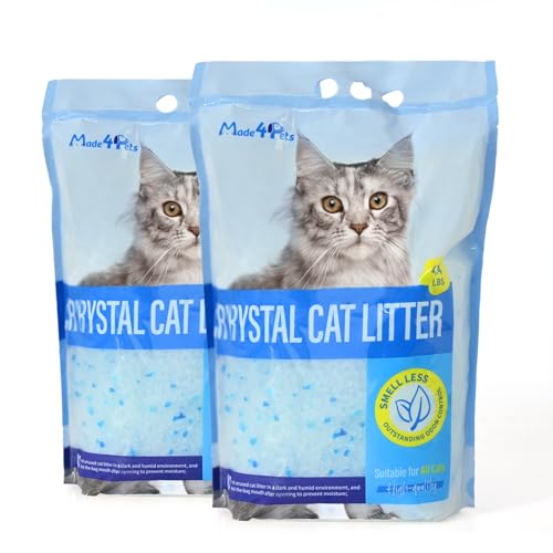Made4Pets Cat Litter Crystals, Non Clumping Cat Litter Odor Control Kitty Litter Non Clumping No scooping Low Dust, Low Tracking, Lightweight, Dehydrates Waste,– 8.6 lbs (2 x 4.3 lb Packs)