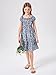 Poploli Girls Summer Dress Kids Floral Square Neck Puff Sleeve A-Line Midi Dresses Blue