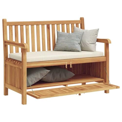 vidaXL Banc avec Stockage Marron 114 x 60 x 90 cm Bois de Teck Massif, Banc en Bois Rustique, Rangement rectangulaire, mobilier en Teck, déco de Jardin et...