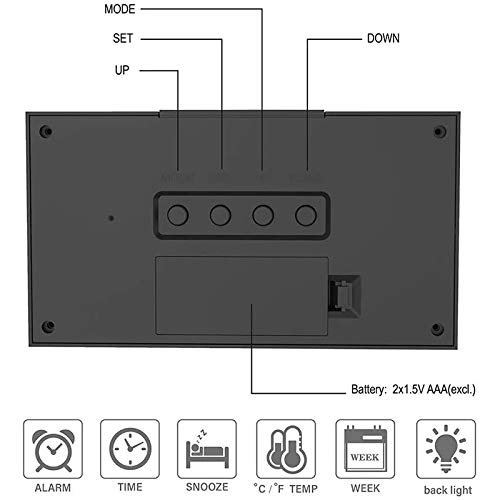 Zheliosmx White Backlight Digital Large Lcd Weather Monitoring Clocks With Temperature Humidity Calendar Alarm Clock (Black) #TOP2