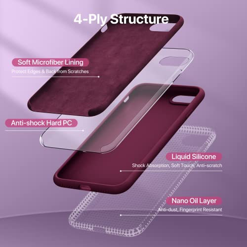 Image of Miracase Ultra Slim Designed for iPhone SE Case 2022(3rd Gen) /iPhone SE 2020 Case(2nd Gen) /iPhone 7 Case /iPhone 8 Case with Screen Protector, Multi-Color Silicone Shockproof Phone Case(Wine Red)