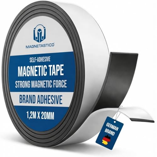 Magnetastico| Bande magnetique adhesive 20mm x 1,2 m avec Colle 3M| Bande aimantée adhésive pour organiser| Bande Magnétique Autocollante Scotch Aimanté...