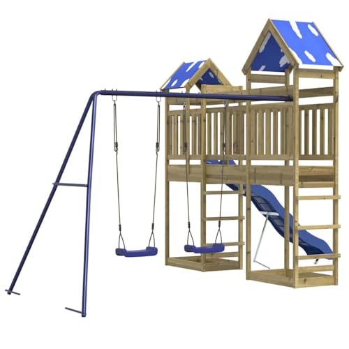 vidaXL Spielturm, Klettergerüst mit Brücke Schaukeln Rutsche, Kinder Kletterturm Spiel-Zubehör für Garten, Holz Spielplatz Spielhaus, Kiefernholz Imprägniert
