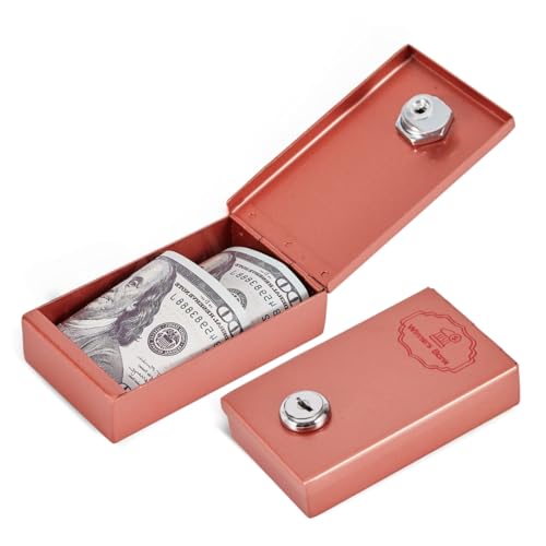 Metal Box for Gambler - Winners Bank Portable Safe Casino Money Pocket Sized Cash Box with Key Go...
