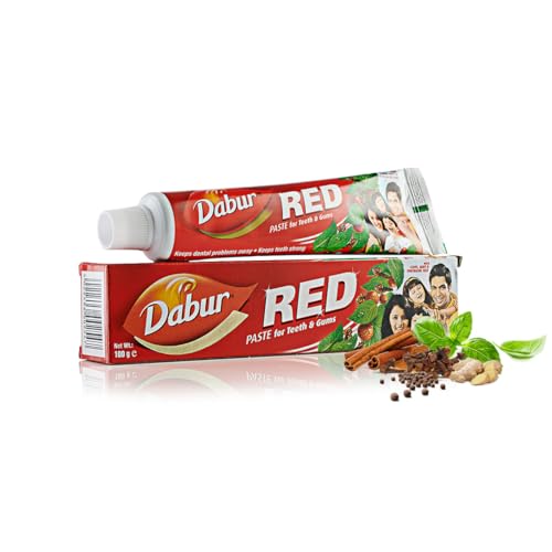 Dabur Red Paste Zahnpasta 100g – mit Nelkenöl, Pudina & Karpura für frischen Atem und Zahnhygiene, lindert Zahnschmerzen und Empfindlichkeit Ideal für die tägliche Mundpflege