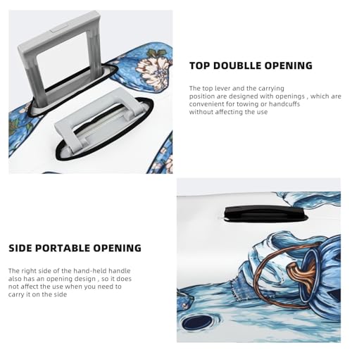Blue Denim Ghost Pumpkin Bucket Bow Elastic Travel Luggage Covers Dustproof Scratch-Resistant Suitcase Protector Fit 22-24 Inch3