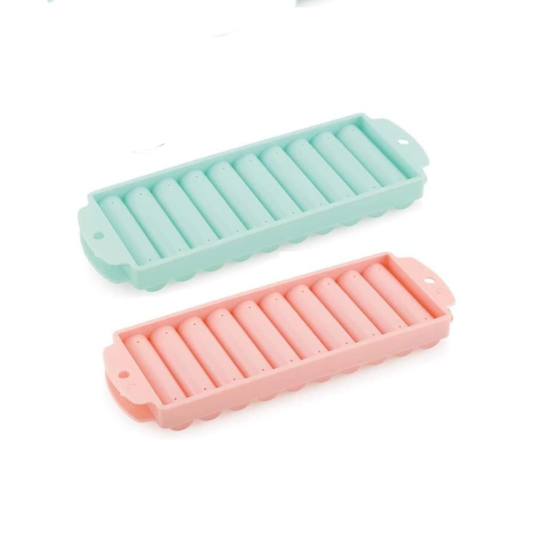 Puthak Stick Ice Cube Tray - 10-Cylinder Sticks for Water Bottle, Plastic Tray With Lid (2)