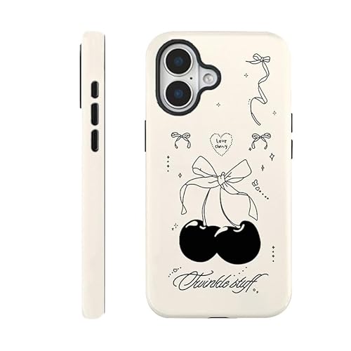 Slrioks Case for iPhone 16 [Compatible with MagSafe], Black Cherry Bow Phone Case for Teen Girl Women Kids Scratch Resistant Shockproof