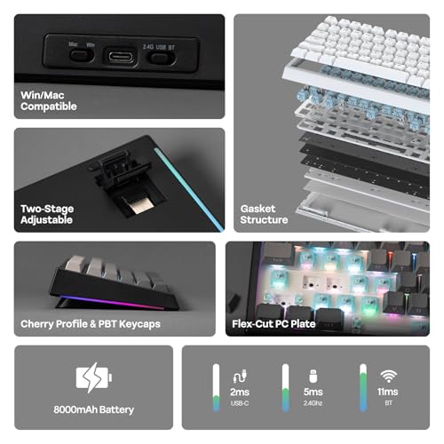 Image of EPOMAKER G84 PRO Wireless Mechanical Keyboard, 75% Gaming Keyboard with 8000mAh Battery, PBT Keycaps, 81 Keys, Hot Swap, Custom Driver, RGB Backlight, Gasket-Mount (Black, Creamy Jade Switch)