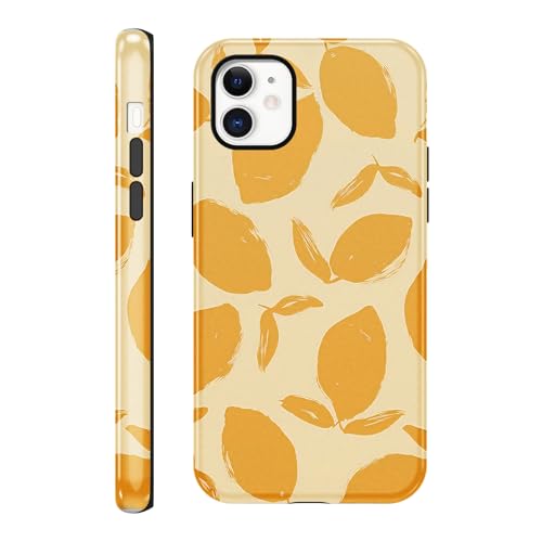 Knrlqim 2 in 1 Coque pour iPhone 11 Étui 6,1", Motif Citron Jaune Dessin Aesthetic Etui, TPU Silicone Antichoc Housse Protection, Femmes Filles Antichoc Cover Case pour iPhone 11, L'été