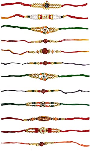 Set of 12 Rakhi for Brothers Asscorted Design Rakhi with Beads Design Rakhi, Rakhi Bracelet Multi Design Beads and Assorted Color