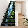 FLFK 13Pcs Stair Risers Decal Peel and Sick 39.37"x7.08",Self-Adhesive Staircase Stickers Decals,Green Forest Waterfal Mural Wallpaper for Stair Steps #2