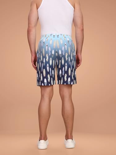 Image of BULLMER Regular Fit Cotton Blend Summer Shorts for Men - Pack of 2 | Printed Shorts for Men Blue /Beige