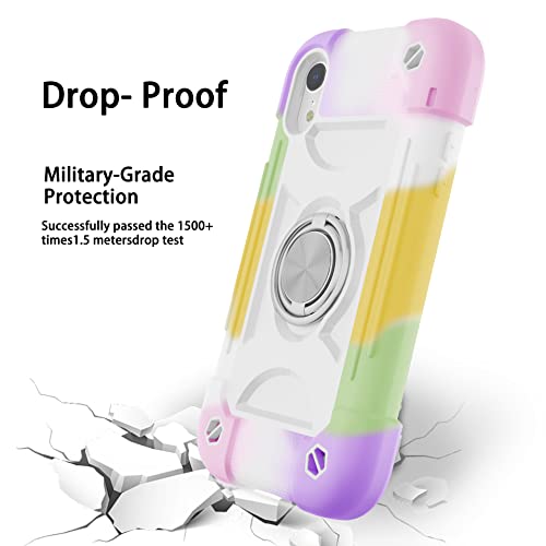 Image of MARKILL Compatible with iPhone with Built-in 360Rotating Ring Stand, Military Grade Drop Protection Full Body Rugged Heavy Duty Case Durable Cover (Rainbow White, iPhone XR 6.1 inch)