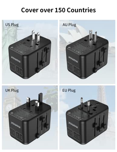 MOMAX Universal Travel Adapter,70W GaN Travel Plug Adapter with UK/EU/AU/US Plugs - Image 4