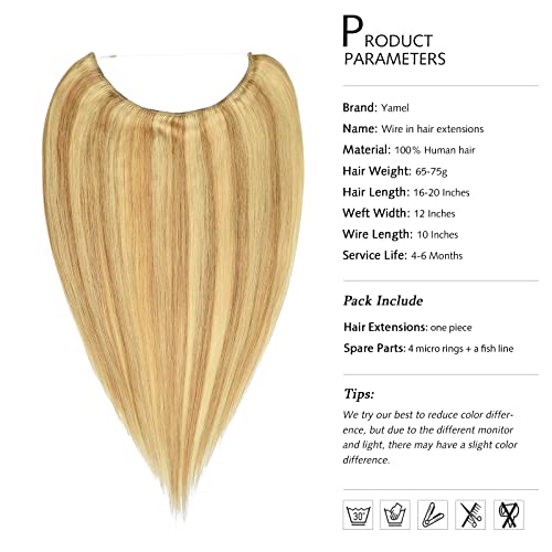 Yamel Invisible Wire Hair Extension Human Hair Highlight 16 Inch Fish Line 1 Piece Real Remy Secret Hair Extensions - Image 4