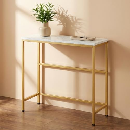 Image of ecofynd 27 Inch Console Table, Metal with Engineered Wooden top for Long Narrow Hallway, Entryway, Living Room, Dining Room, Office, Home Side Table Storage Shelf (WHTGO, CT004)