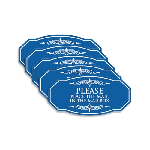 Victorian Please Place The Mail in The MailBox | Easy Installation | Elegant Design Sign (Blue) - Medium (5 Pack)