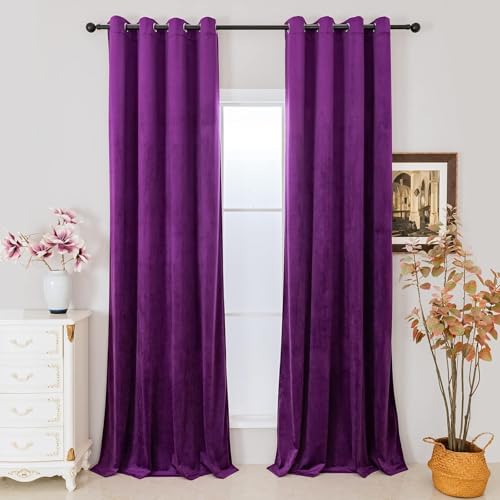 Rideaux en velours violet 122x213 cm avec œillets pour salon - 2