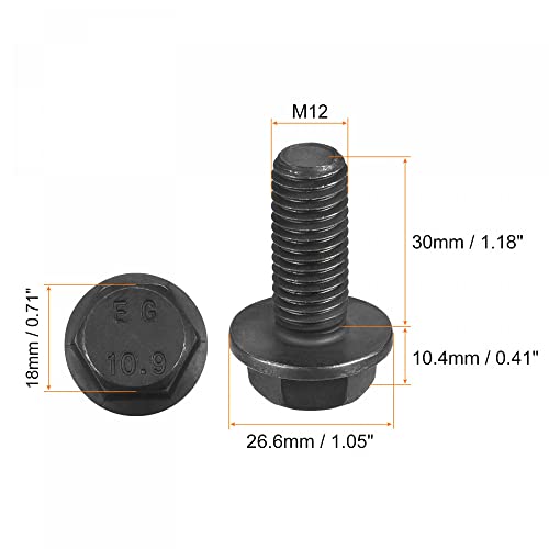 Image of uxcell Metric M12x30mm Hex Flange Bolts, 6pcs 10.9 Grade Carbon Steel Hexagon Head Screws