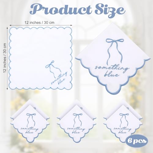 Image of Tioncy 6 Pcs Wedding Handkerchiefs 12 Inch Bride Embroidered Handkerchiefs Something Blue Cotton Hankies Gifts for Wedding