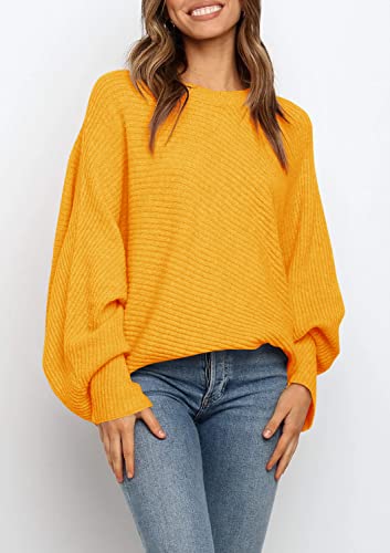 Image of Mafulus Womens Oversized Sweater Fall Winter Slouchy Pullover Jumper Tops | Crewneck,Batwing Sweaters Puff Long Sleeve,Cable,Ladies,Chunky,Knit,Tunic,Warm,Soft Sweaters