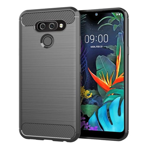 König Design Funda para teléfono móvil compatible con LG K50 Cover TPU Case Silicona Funda protectora para teléfono móvil Bumper Carbon Optik Gris - Air Cushion Technology