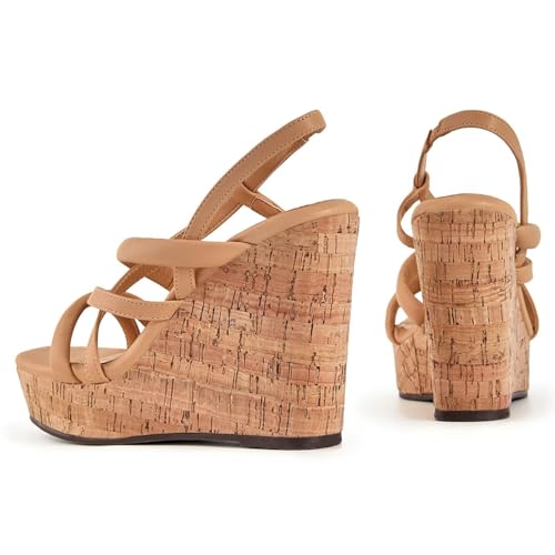 Image of Coutgo Women Platform Wedge Sandals Cork Slingback Wedges Espadrilles Heels Summer Shoes