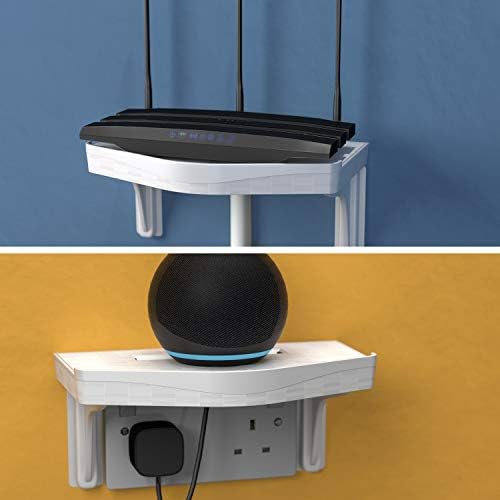 D-Line Cable Organiser Shelf, iPad Stand, Tablet Holder, Echo Dot Wall Mount - Integrated Cable Management Section - White