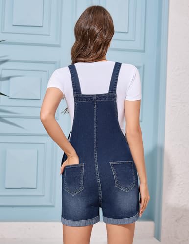 Image of PACBREEZE Women's Maternity Shorts Jean Overalls for Women Stretchy Denim Bib Jumpsuits Summer Pregnancy Shorts