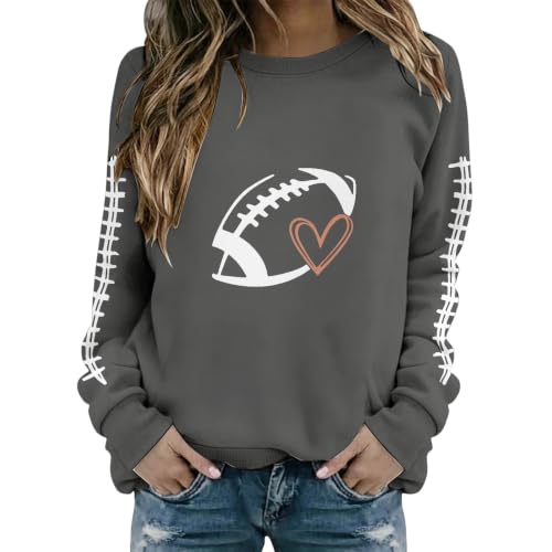 Xmiral Football Mom Crewneck Sweatshirt Women Slogan Sports Top Dark Gray
