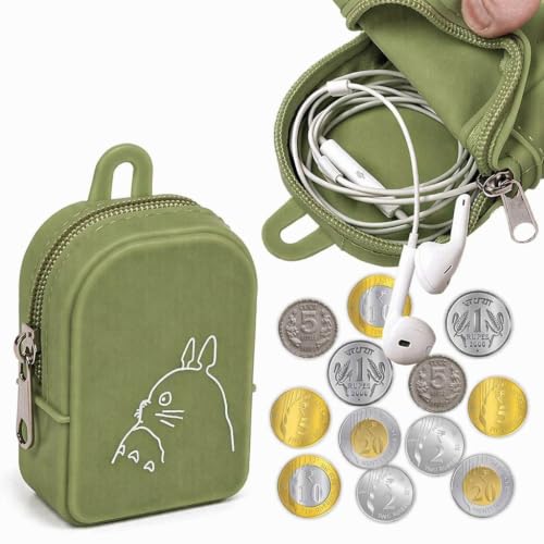 Image of FunBlast Cute Cat Shape Silicone Coin Purse for Kids & Adults - Mini Pouch for Coins, Earphones, Keys & Small Essentials, Aesthetic Pouches for Girls & Women - 10 X 7 X 4 Cm (Cat-Green)