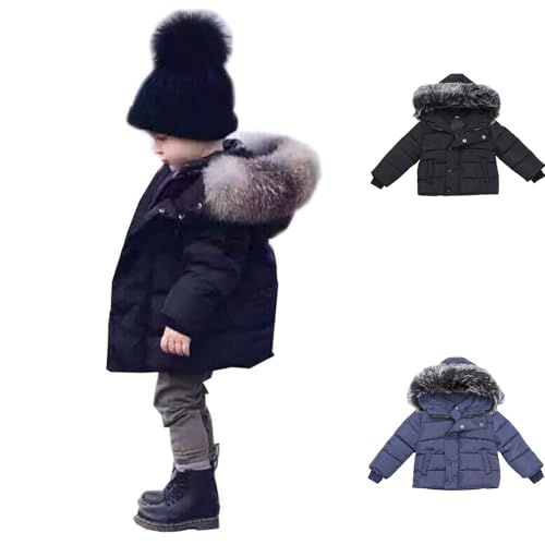 BILIKEYU Toddler Little Boys Llightweight Puffer Down Jacket Zip up Buttons Fuzzy Hooded Winter Warm Outwear2