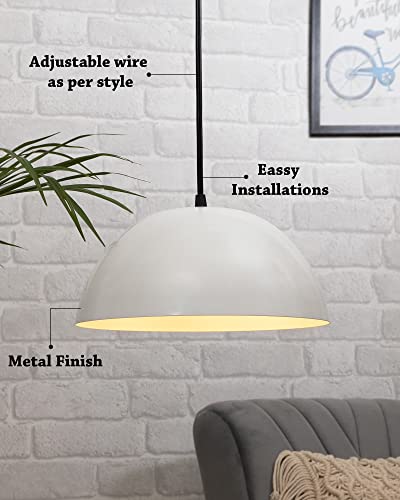 Image of Homesake Classy White Pendant Hanging Light,10 inch Modern Dome Pendants Light for Living Room, Dining Room & Kitchen | Scandinavian Ceiling Hanging Light Fixture | Metal Pendant Lamp for Home Decor