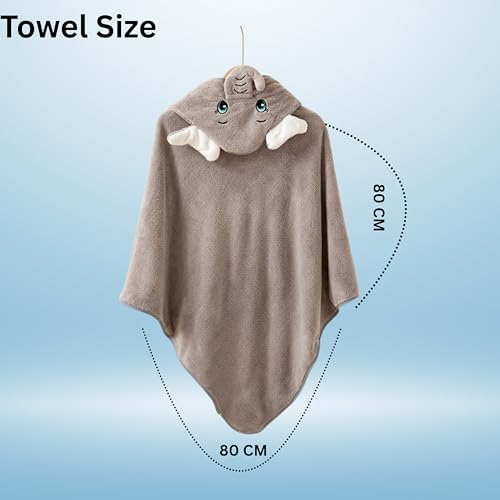 Image of Ultra-Soft Baby Hooded Towel - 100% Cotton Wrap Your Little one in Softness and Joy, Hypoallergenic & Super Absorbent Bath Wrap for Newborns & Toddlers | Cute Animal Design,(0-5Years) (Grey Elephant)