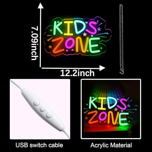 Image of Kids Zone Neon Sign for Wall Decor, Dimmable USB Powered Colourful Neon Light Sign for Bedroom Living Room Kids Room Classroom Party Decor