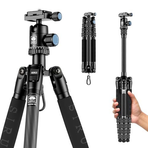Sirui Compact Traveler 5C Tripod 54.3 inches Lightweight Carbon Fiber Travel Tripod Portable Camera Tripod with 360° Panorama Ball Head and Arca Swiss Quick Release Plate Load Capacity Up to 4kgs by Sirui - Used condition - CA$140.44